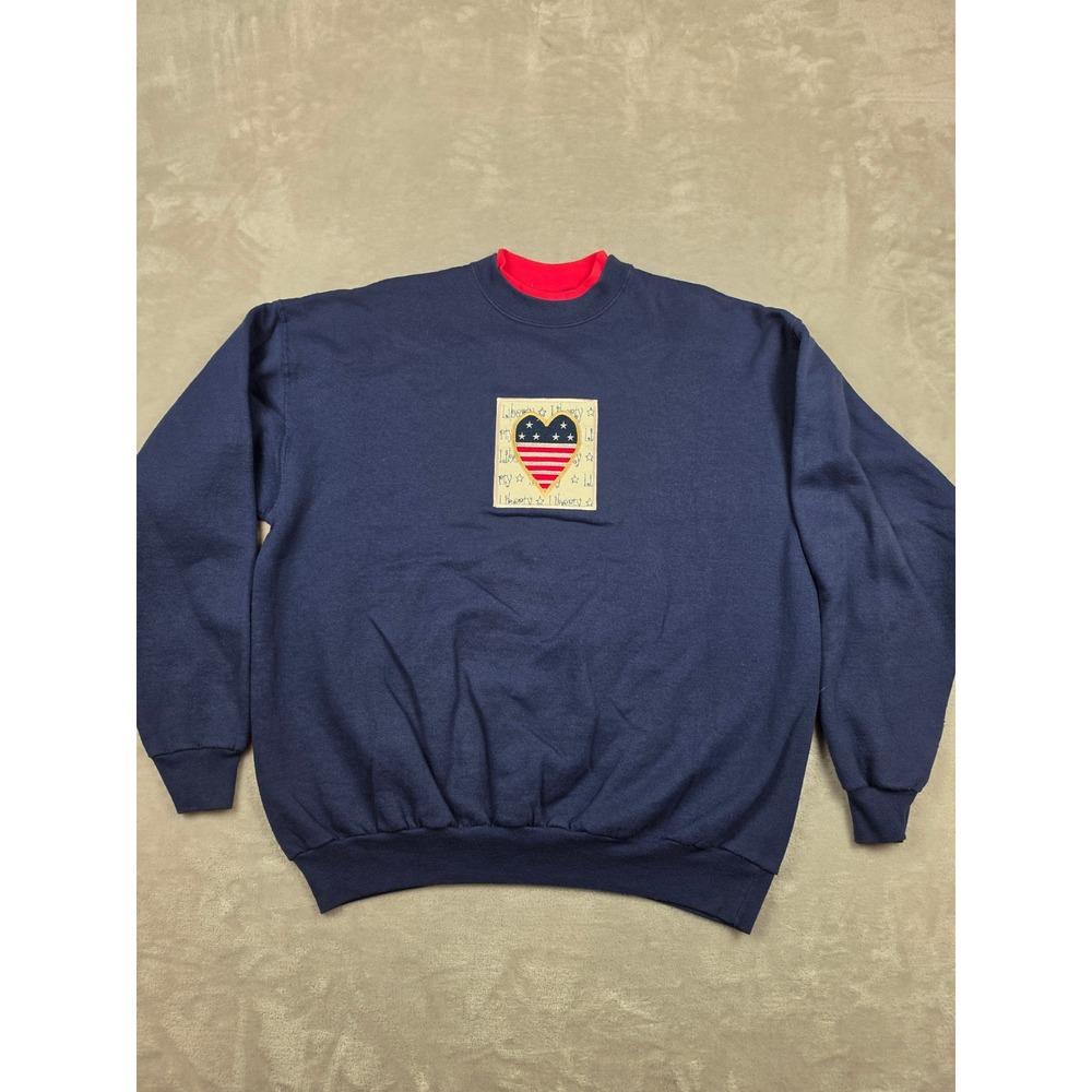 Vintage MC Energy Sportswear Sweatshirt Women XL Blue USA Flag Heart Cottagecore